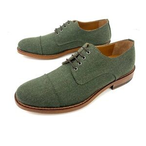 TAFT The Kennedy Shoe Green Wool Leather Oxford Cap Toe Lace Up Dress Shoes